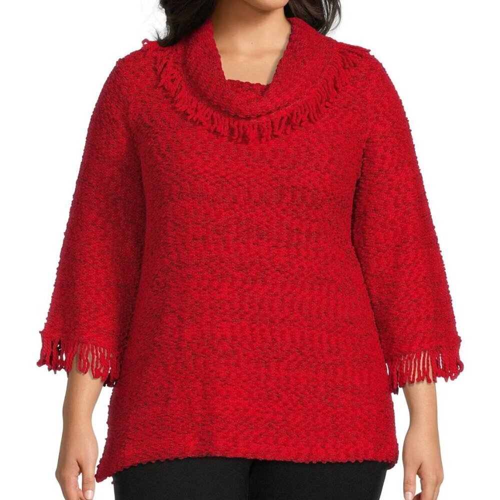 Ali Miles Woman's Plus-Size Red Cowl-Neck Pull-Over Sweater Sz 2x
